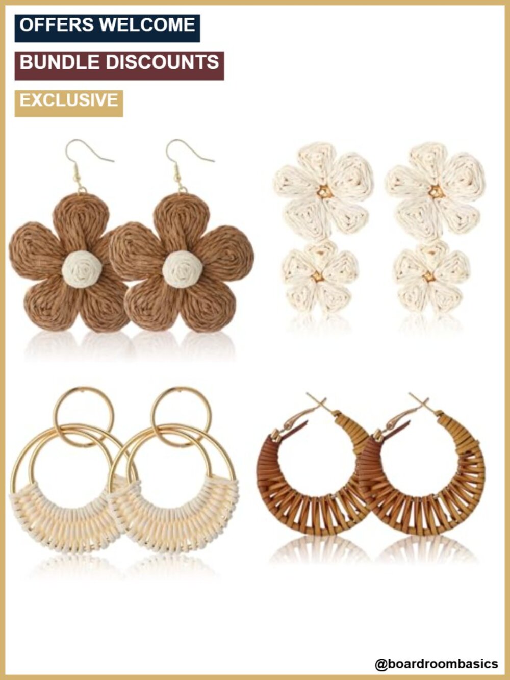 Raffia Dangle Earrings Set Boho Vacation Beach Jewelry